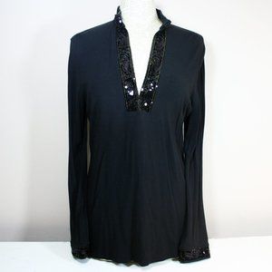 Talbot's Black Tunic Top Sequin Accents